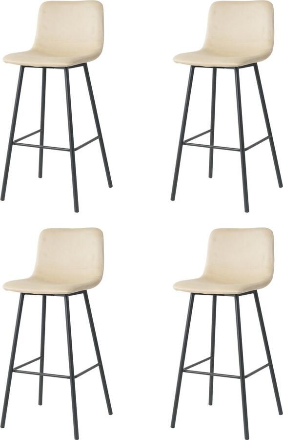 Merkloos barkrukken set van 4 California barkrukken met rugleuning barstoel lichtbeige velvet 75CM