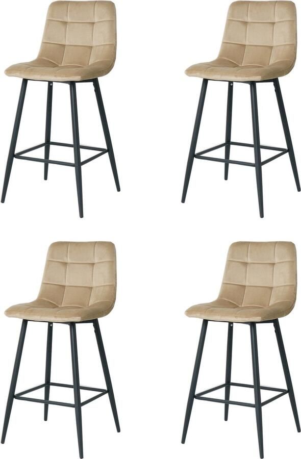 Merkloos barkrukken set van 4 Sofia barkrukken met rugleuning barstoel beige velvet 75CM