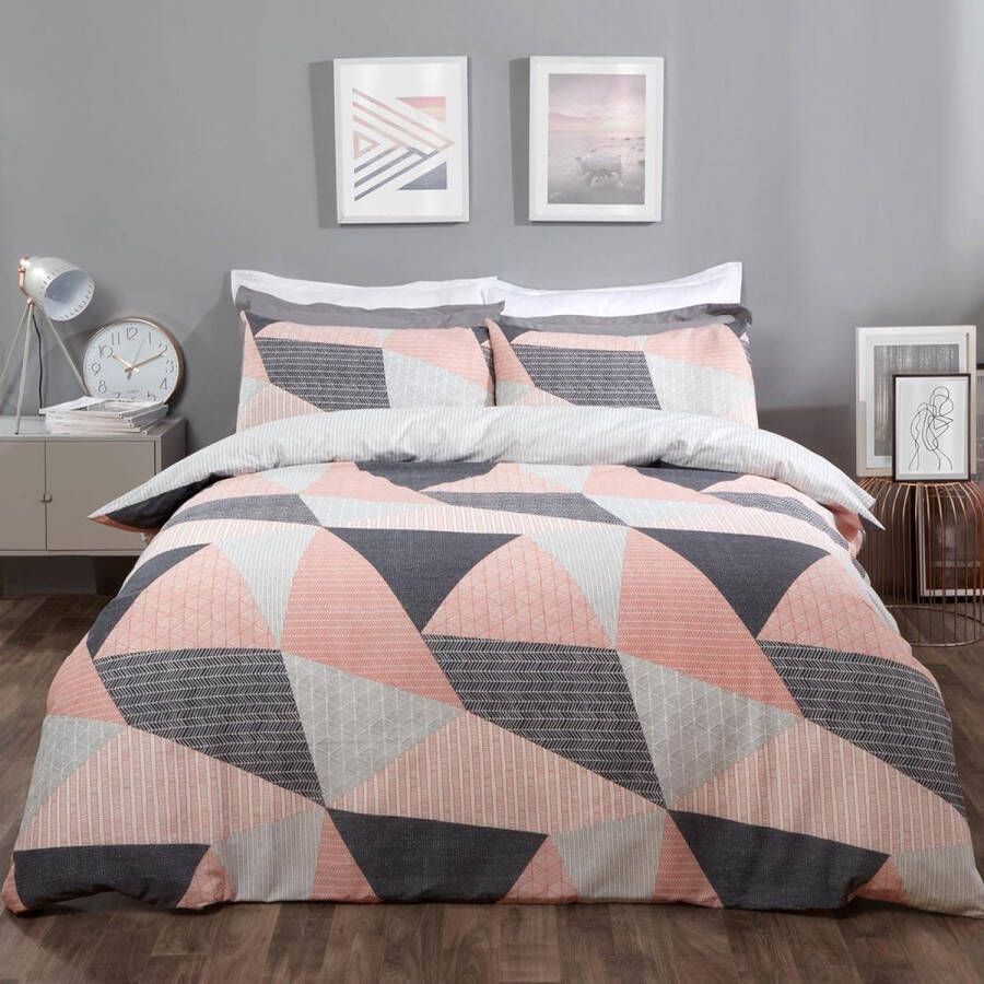 Merkloos Beddengoedset met geometrisch Scandi dekbedovertrek en kussensloop voor meisjes jongens vrouwen volwassenen blush pink eenpersoonsbed