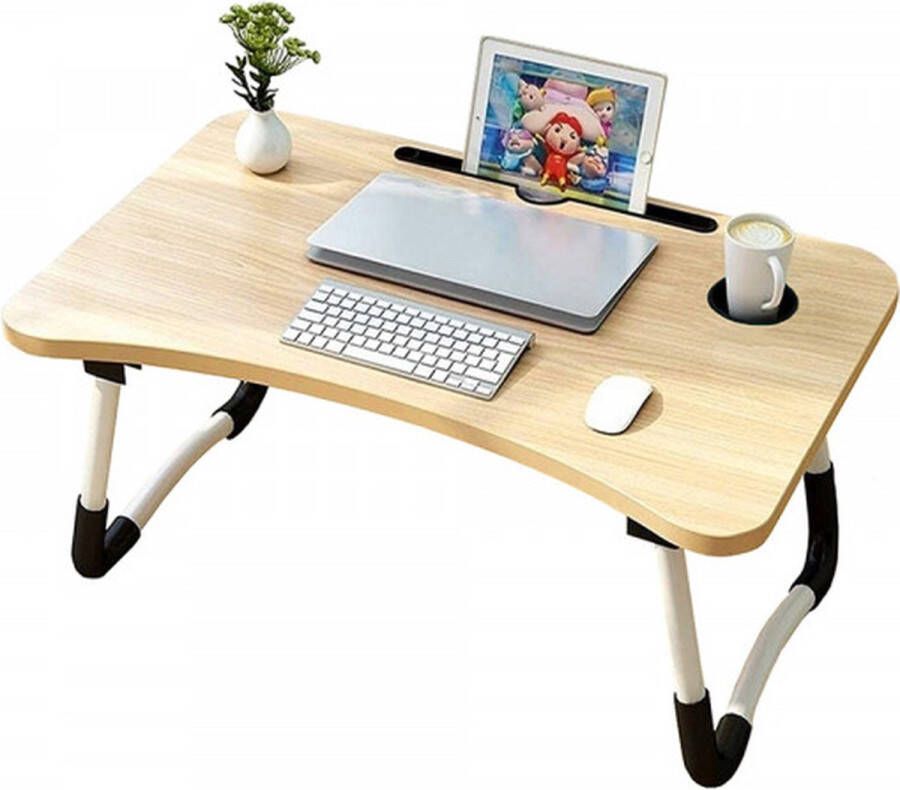 Merkloos Bedtafel Laptoptafel Bank tafeltje Ontbijttafeltje Bamboe look- Inklapbaar- Tablet houder- Baker houder