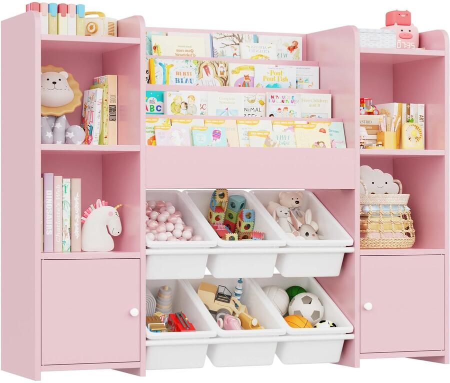 Merkloos Benelux Select Speelgoedkast – Kinderboekenkast – Speelgoedkast – 2-in-1 ontwerp Kindvriendelijk ontwerp 119 × 29 5 × 94 Roze