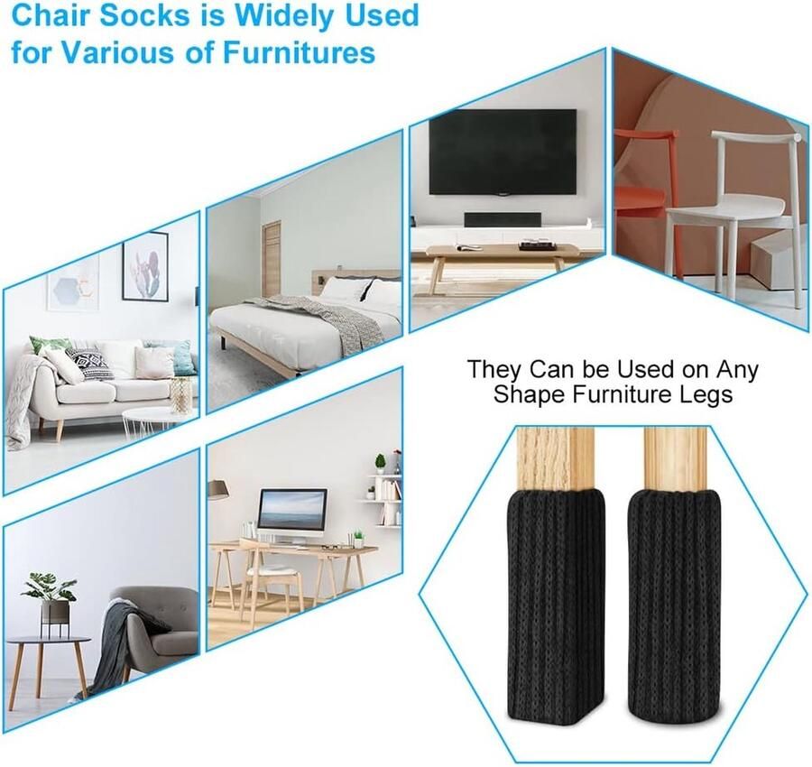 Merkloos Bescherm en Verzorg je Vloer: 24 Stuks Zwarte Stoelsokken voor Meubel- en Vloerbescherming!