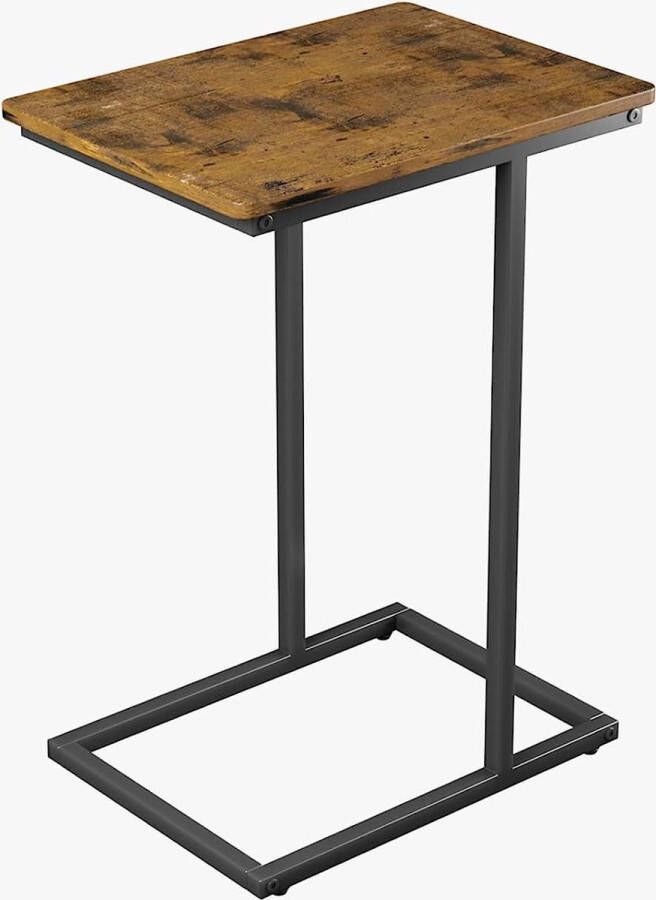 Merkloos Bijzettafel C-vormige banktafel mobiele salontafel woonkamertafel met metalen frame salontafel voor koffie en laptop 35 x 48 x 68 cm industrieel design vintage bruin