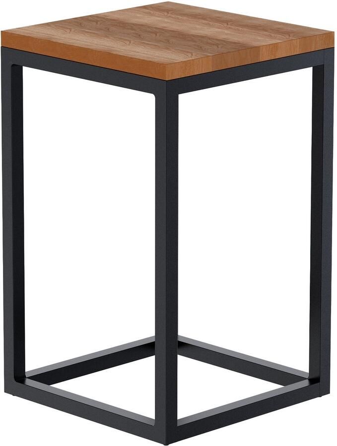 Merkloos Bijzettafel – Industrieel Design – Eikenhout & Metaal – Orgineel