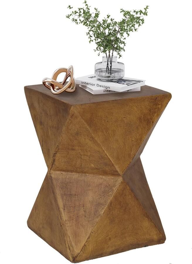 ShopEighty8 Bijzettafel Modern Bijzettafel Lichtbeton Bijzetkruk Moderne Look Voor Binnen en Buiten L 31 x B 31 x H 45 cm Max. Belastbaar Tot 60 kg Houtkleur