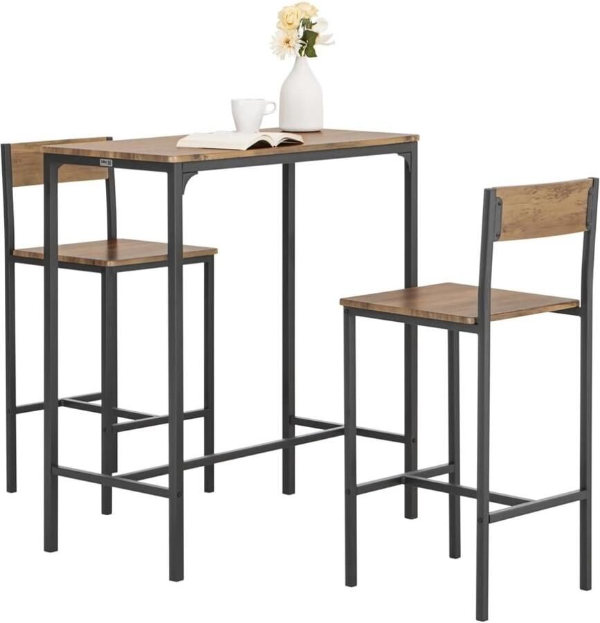 'merkloos'' Bistrotafel Bistro Meubelen Tuin Bartafel 2 Krukken 3- Delige Set Tafel B89xL45xH100cm