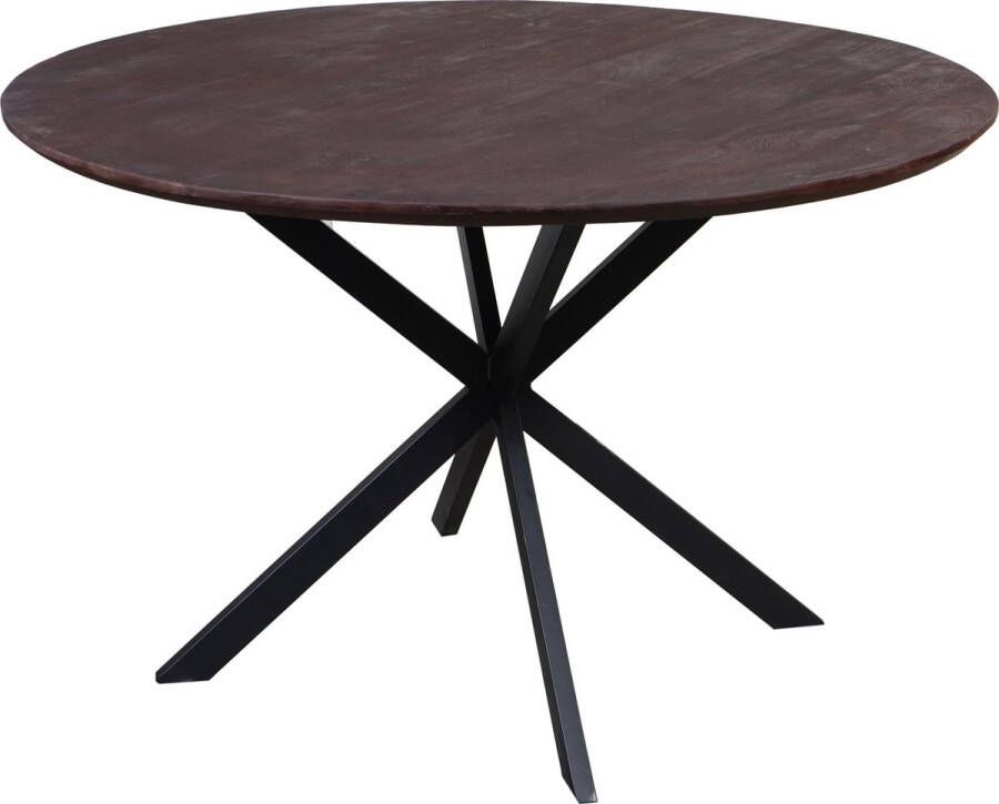 merkloos BLACK FRIDAY DEAL 1x Rond Mango Eettafel Kleur : Walnoot (Donker bruin) 120x120x76 Swiss edge Verjongd Afgeronde zijkanten Spinpoot smal