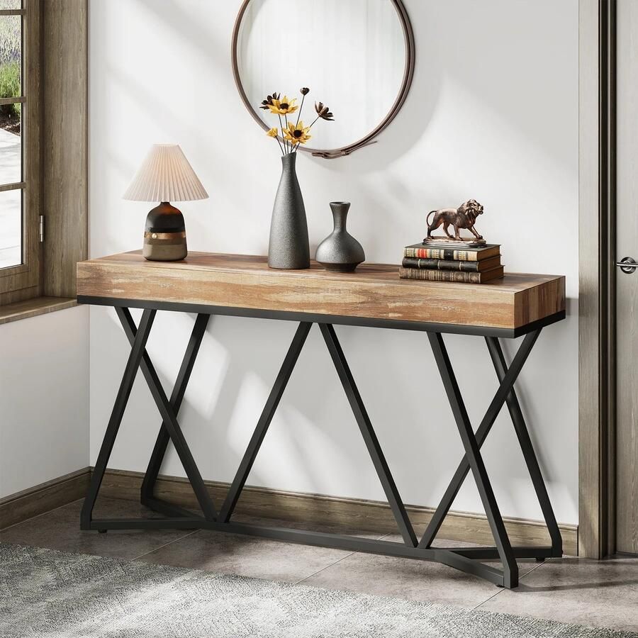 Bloominggoods Sidetable Gangtafel Dressoir Console tafel Hal Woonkamer Hout Donker Kaki 160x35x84 cm Landelijk
