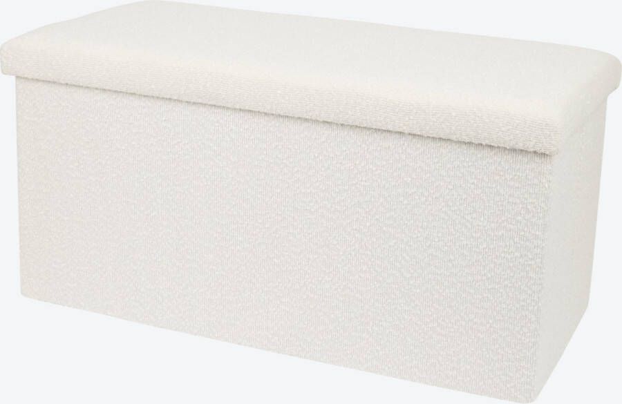 'merkloos'' Bouclé Opbergpoef Crème wit Rechthoek Vouwbaar 76 cm breed 38 cm hoog Bankje Organizer