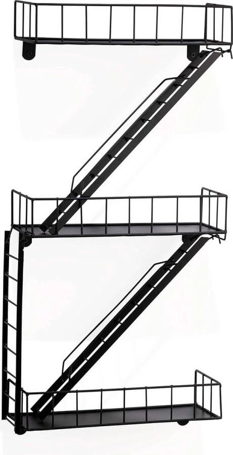 Merkloos Brand Zwart Metalen Hangende Wandplank met Ladder voor Decoratieve Woonkamer Moderne Zwevende Plank voor Decoratie Badkamer Slaapkamer Keuken Plank Esthetische Wanddecoratie Kruiden