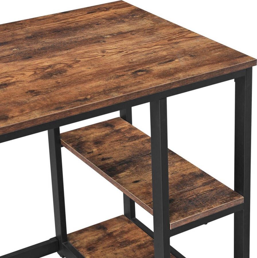 Merkloos Bureau VIERI met 2 Legplanken Kantoormeubel Zwart Metalen Frame en Bruin Vintage Hout