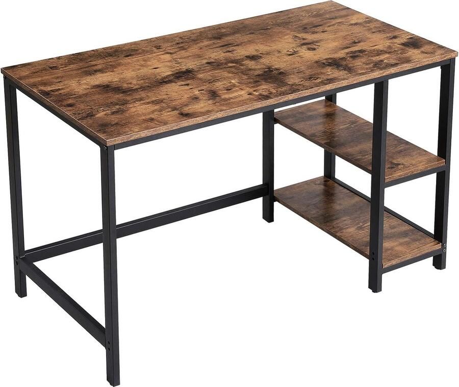 Merkloos Bureau VIERI met 2 Legplanken Kantoormeubel Zwart Metalen Frame en Bruin Vintage Hout - Foto 2