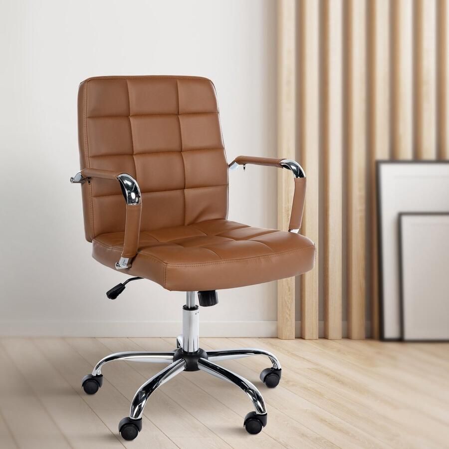 'merkloos'' Bureaustoel Lichtbruin Luxe Kunstleer Ergonomisch Design Verstelbare Hoogte