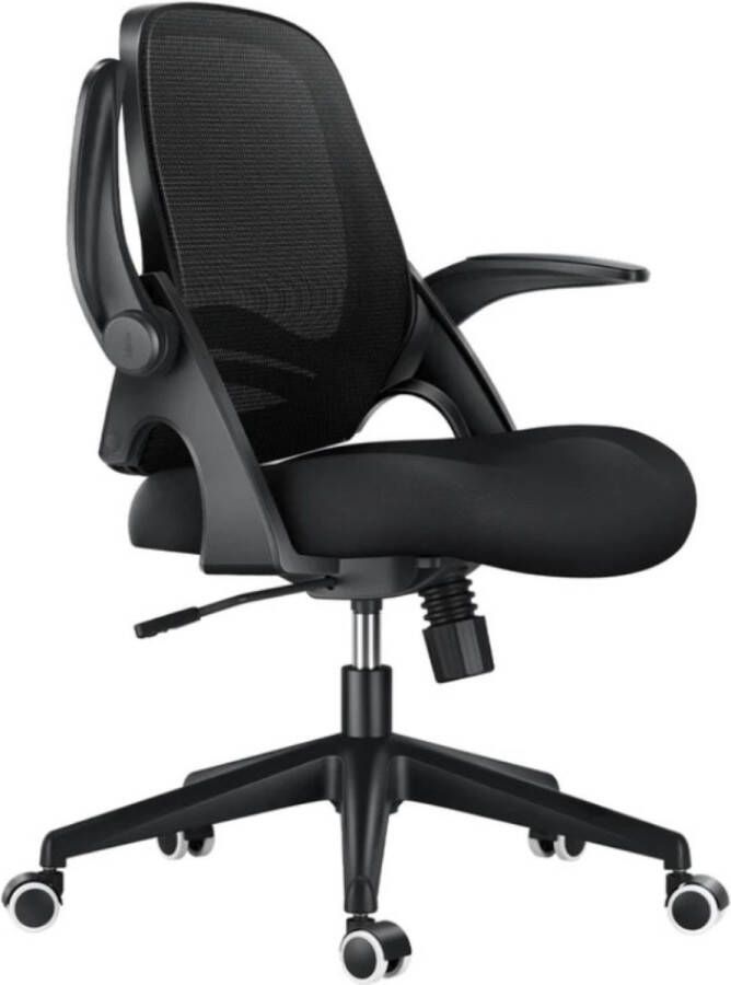 Merkloos Bureaustoel Opklapbare Armsteun Ergonomische Bureaustoel Compact 120 ° Vergrendeling 360 ° Rotatie Zitting Oppervlaktelift Versterkte Nylonharsbasis Zwart
