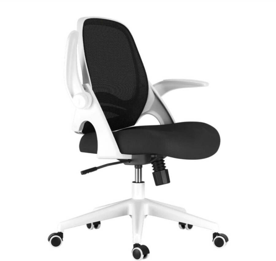 Merkloos Bureaustoel Opklapbare Armsteun Ergonomische Bureaustoel Compact 120 ° Vergrendeling 360 ° Rotatie Zitting Oppervlaktelift Versterkte Nylonharsbasis Wit