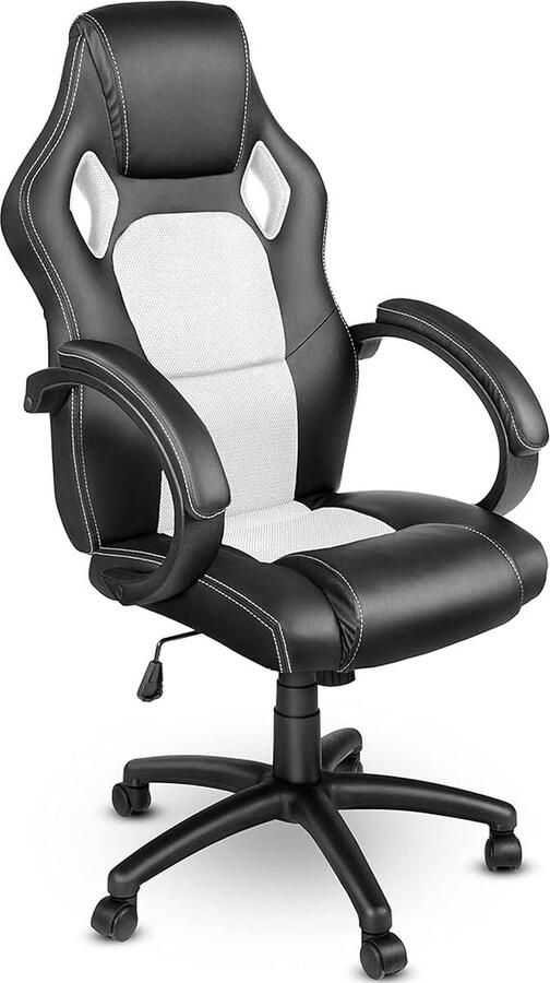 Merkloos Bureaustoel Racing Director's Chair Bureaustoel Draaistoel 14 Kleurvariaties Gevoerde armleuningen Kantelmechanisme Liftsysteem SGS Getest (Zwart Wit)