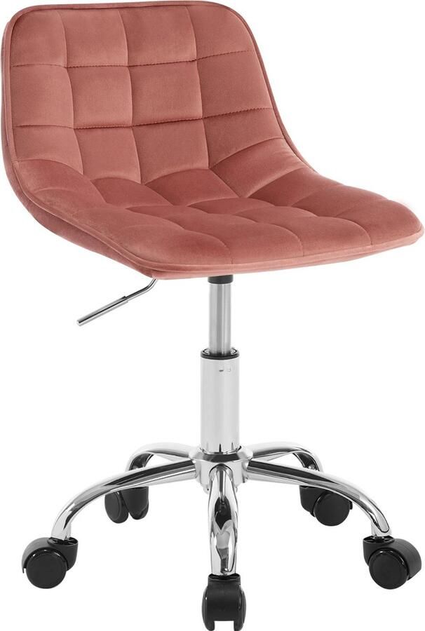 Bloominggoods Bureaustoel Roze Fluweel Velvet Werkkruk Make-up Kruk Kantoorstoel Ergonomisch In hoogte verstelbaar