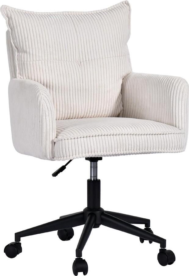 Merkloos Bureaustoel van ribfluweel draaistoel make-uptafel stoel in hoogte verstelbaar computerstoel wit
