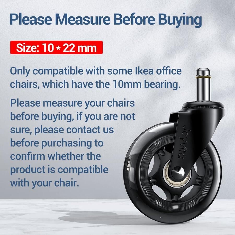 Merkloos Bureaustoelwielen 10 mm x 22 mm set van 5 bureaustoelwielen voor harde vloeren parket tapijt laminaat en tegels