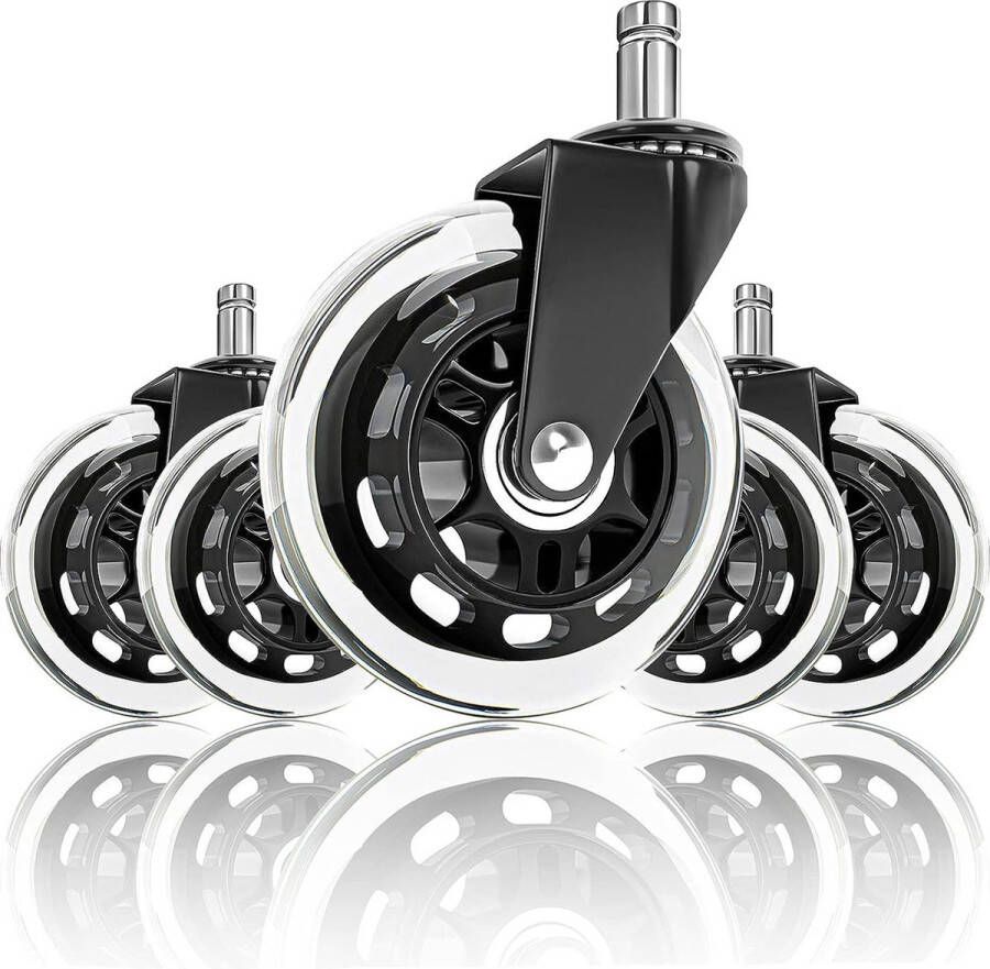 Merkloos Bureaustoelwielen (set van 5) met stang van 10 mm x 22 mm geschikt voor alle vloeren rubberen reservewielen geruisloze wielen krasvrij en stil rollend