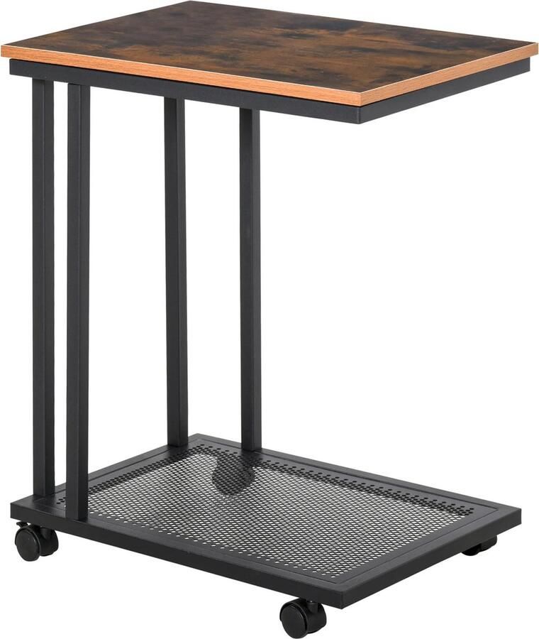 'merkloos'' By Barkhuis Bijzettafels bijzettafel metaal met hout Industrieel bijzettafel op wieltjes Retro 51X36X61Cm