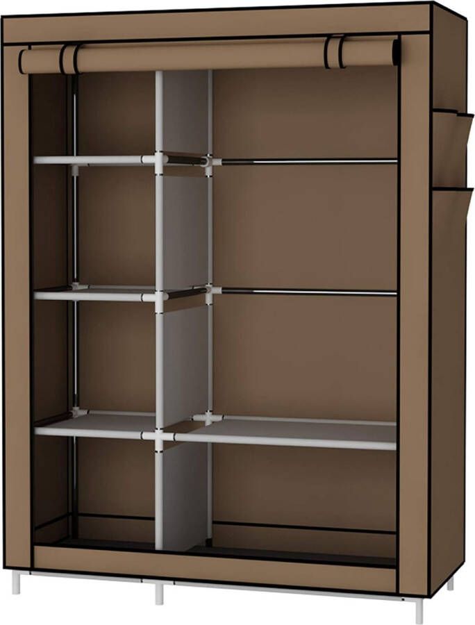 Merkloos Closet Organizer Kledingkast Kledingopslagplanken Niet-geweven Stoffen Hoes met Zijzakken 105 * 45 * 170 CM Bruin