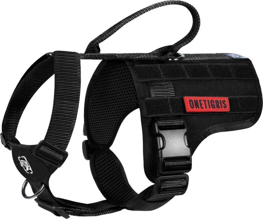 Merkloos Colossus Tactisch hondenharnas anti-trekharnas verstelbaar hondentuigje met grote handgreep en comfortabel borstkussen borstharnas geschikt voor middelgrote tot grote honden training