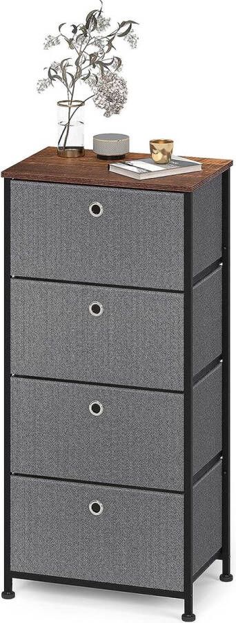 JGS Commode met 4 laden smalle kast stoffen ladekast kledingopslag opbergkast 45 x 30 x 95 cm stabiel metalen frame grijs