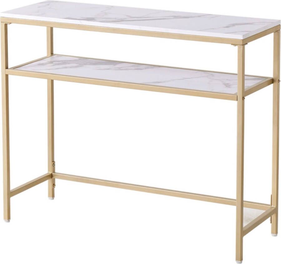 merkloos Console tafel Wandtafel bijzettafel Side Table Goud & Wit Blad van MDF Marmer look