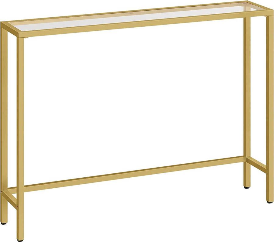 Consoletafel goudkleurige haltafel gehard glazen banktafel slanke entreetafel moderne consolebanktafel metalen frame 100 x 22 x 80 cm bijzettafel voor woonkamer goud
