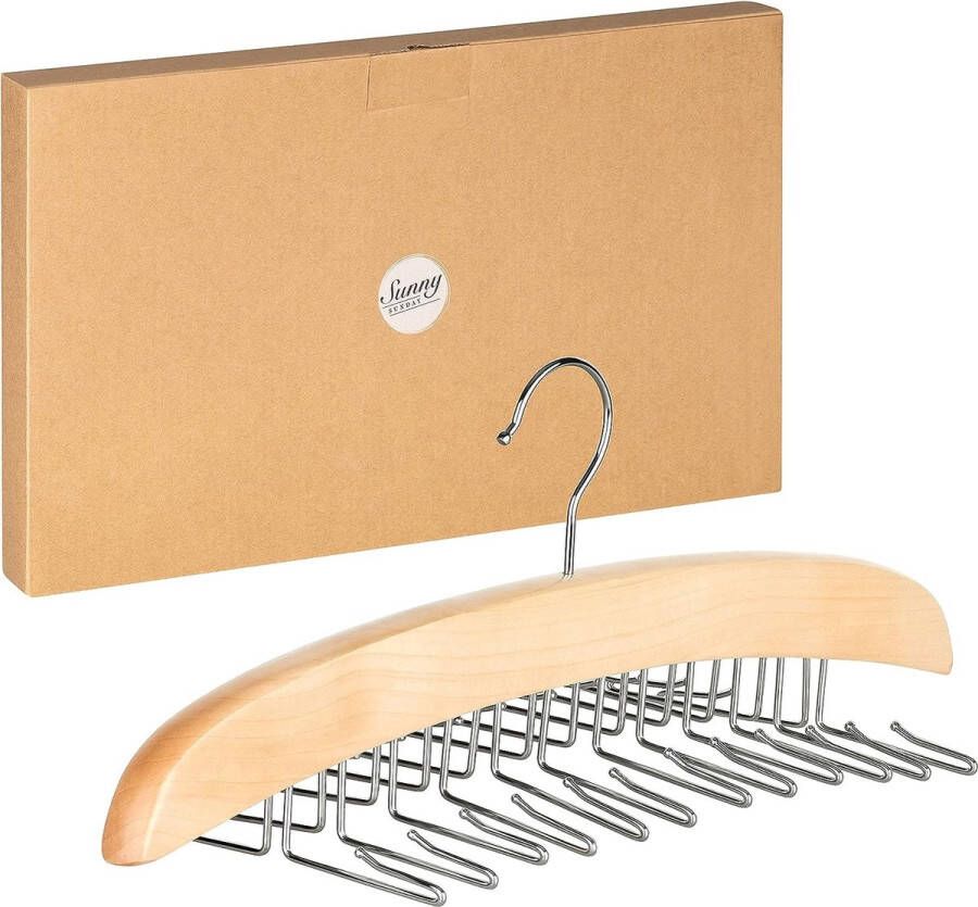 Merkloos Dassenhouder van hout deluxe kast stropdassenhanger kledinghanger; kledingkast organizer voor 24 stropdassen riem sjaals uittrekbaar (natuur)