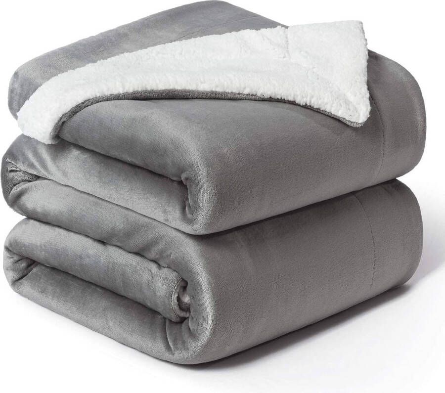 Merkloos Dekbed sherpa deken fleece microvezel voor bed en bank grijs 240x220cm deken voor 2 persoons super zachte donzige deken voor woonkamer en slaapkamer