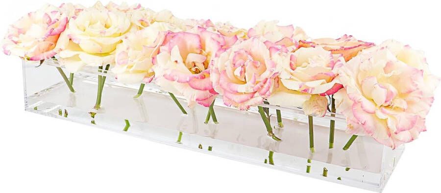 Merkloos Duidelijke bloemenvaas tafel middenstuk 37cm lang lage hoogte acryl vaas rechthoek bloemstuk voor eettafel middenstukken bruiloft huisdecoratie