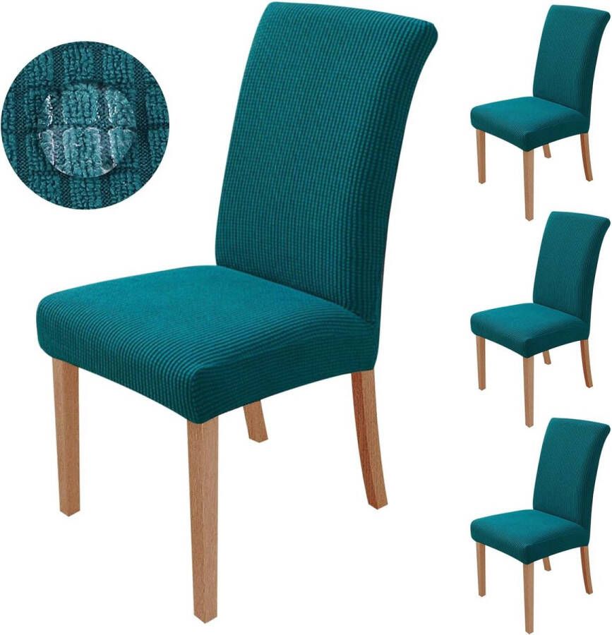 Merkloos Eetkamerstoelhoezen Rekbaar Spandex Wasbaar Modern Kantoor Eetkamer Cafe Hotel Keuken Bruiloft Feestdecoratie 4 Pack (Pauwblauw)