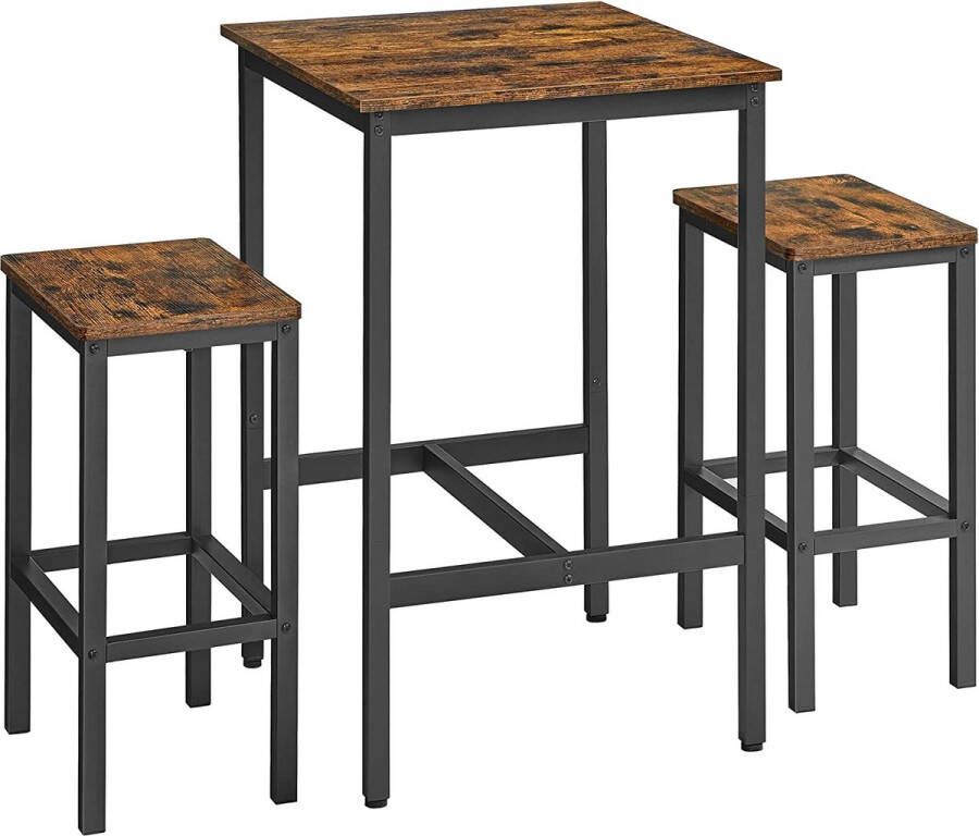 'merkloos' Eettafel en stoelenset bartafel en krukkenset 60 x 60 x 90 cm kleine keukentafel 30 x 40 x 65 cm stoelen voor eetkamer keuken industrieel rustiek bruin en zwart