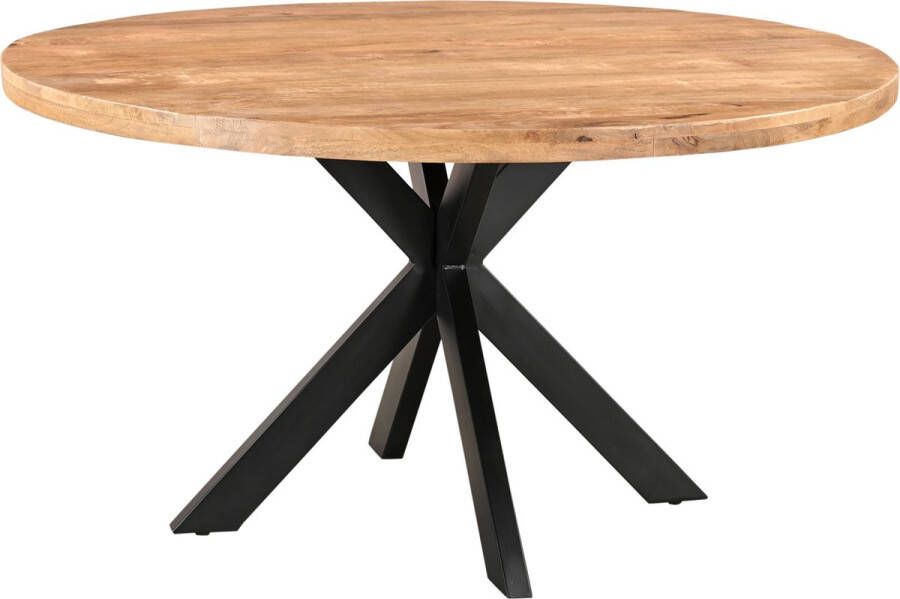 Merkloos Eettafel Mango Rond 110 cm 5 cm blad dikte Spinpoot 5x10 klein Naturel met lak afgewerkt