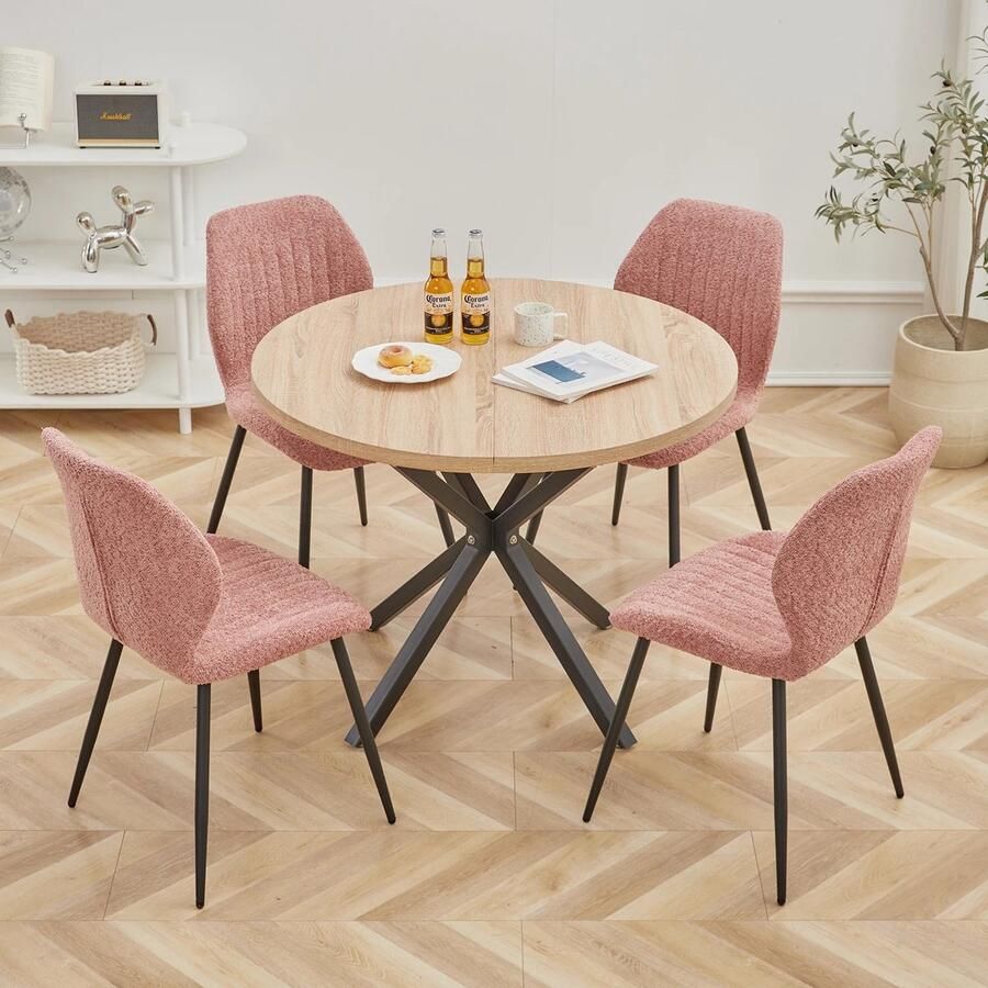 Amalee Ronde eettafel 100 cm Hout 4 personen Kleine woonkamer of keuken Massief hout Zwarte metalen poten