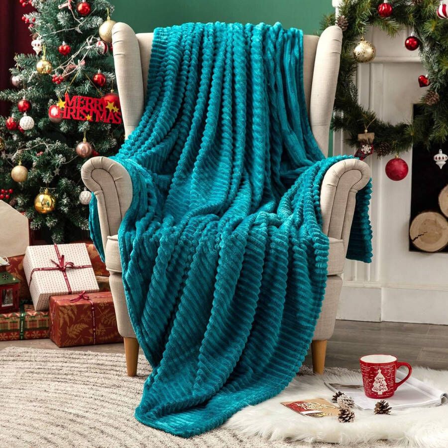 Merkloos flanellen fleece plaid zachte warme comfortabele plaids voor bank corduroy pluizige deken bed kussen voor slaapkamer bank reizen kinderen slaapkamer accessoires 50x60Inch lichtgroen