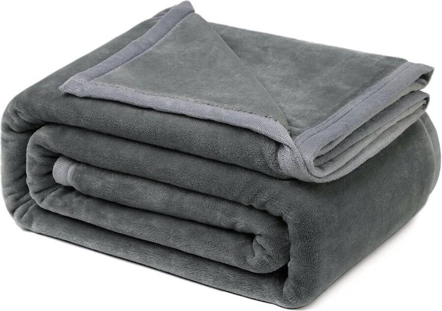 Merkloos Fleece deken eenpersoons 380 g m² superzachte banksprei grote plaid voor bank flanellen pluizige deken voor bed en bank reizen middengrijs 130 x 160 cm