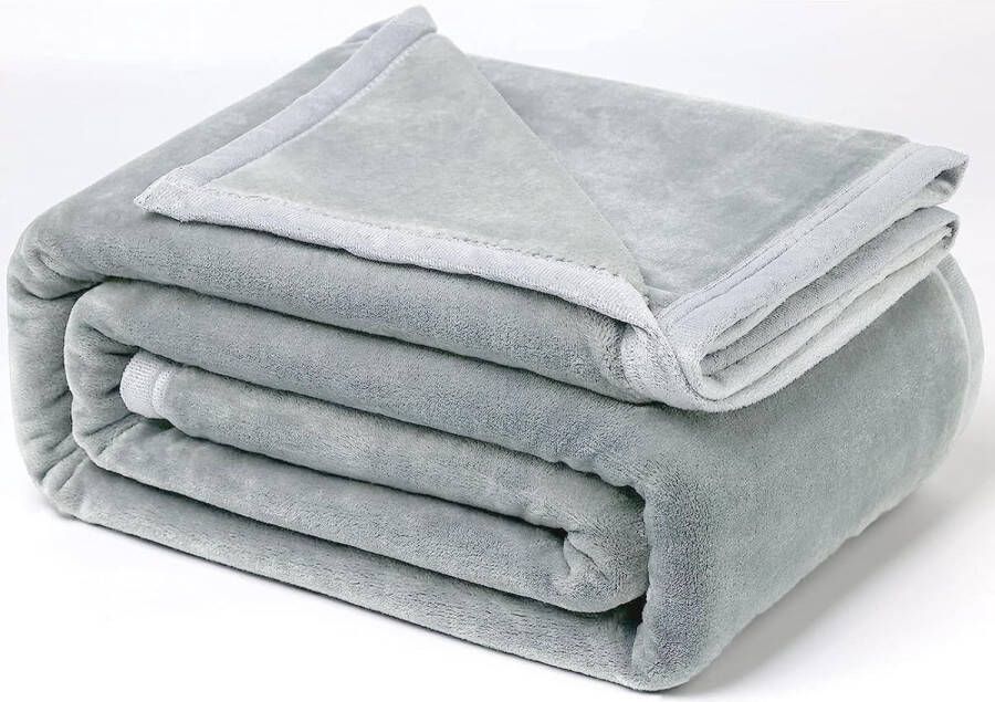 Merkloos Fleece deken in tweepersoonsformaat 380 g m² superzachte banksprei grote plaid voor bank flanellen pluizige deken voor bed en bank reizen lichtgrijs 160 x 200 cm