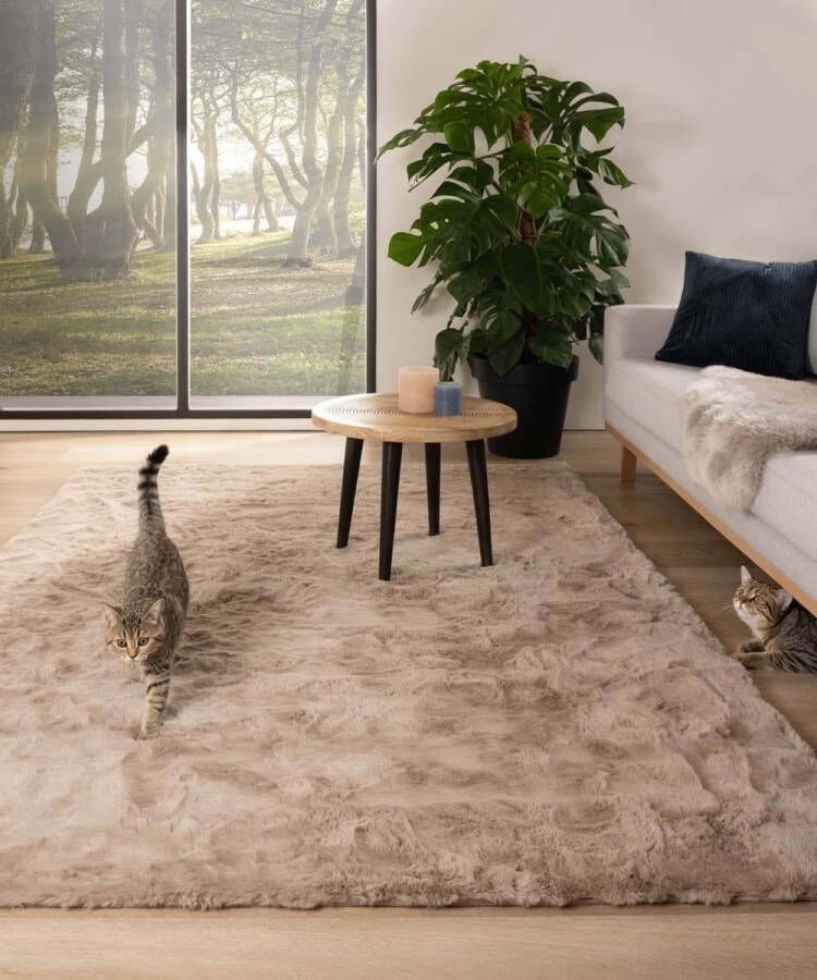 Merkloos fluffy vloerkleed 80x150 taupe