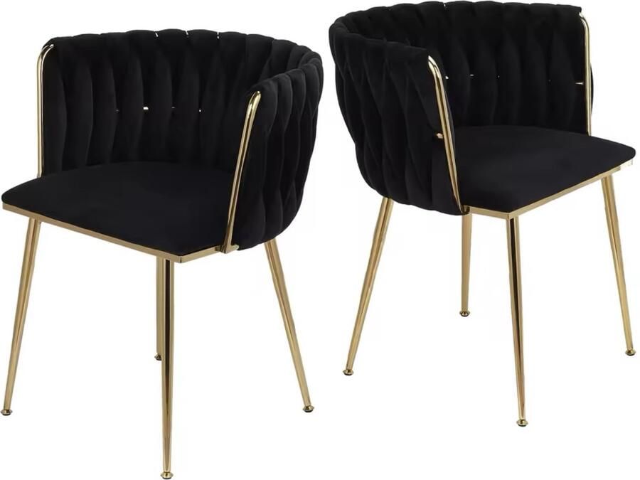 Merkloos Fluwelen eetkamerstoelen ergonomisch ontworpen met metalen poten hoogwaardig en luxe interieur 2-delige set goud zwart - Foto 2