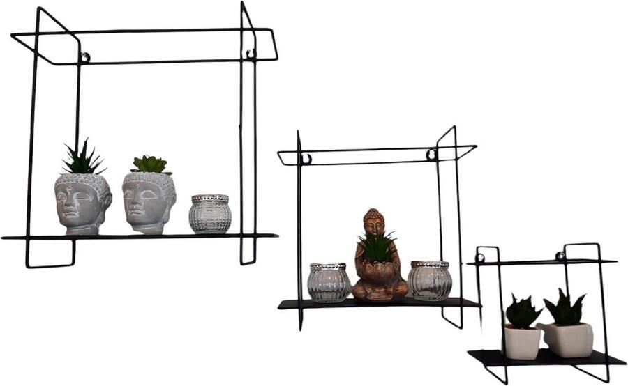 Merkloos Furnilux Wandrek Set Van 3 Industrieel Metaal Zwart voor Keuken Slaapkamer Woonkamer