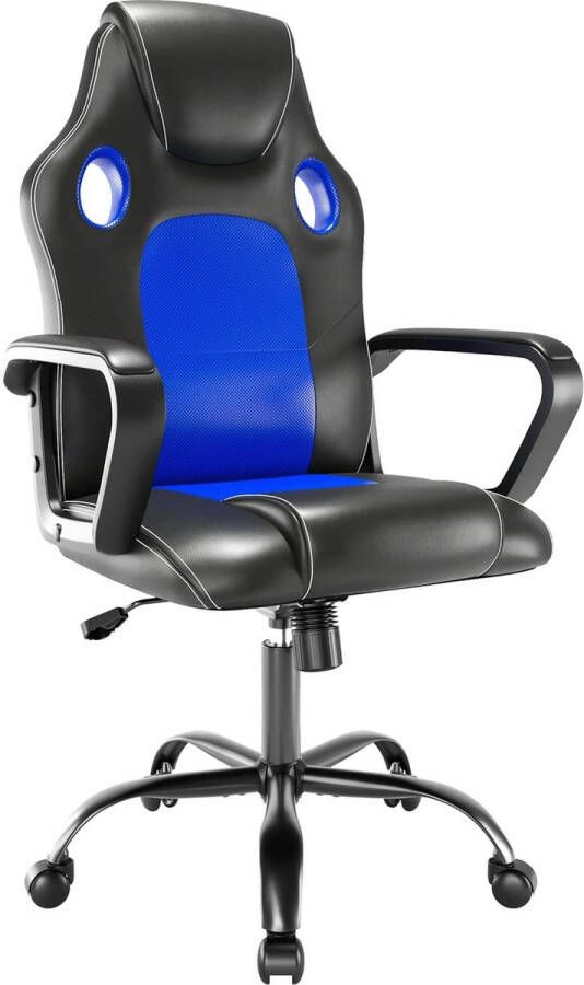 Merkloos Gaming stoel Bureaustoel Draaistoel Computerstoel Werkstoel Bureaustoel Ergonomische stoel Racestoel Lederen stoel PC-gamingstoel (Blauw)