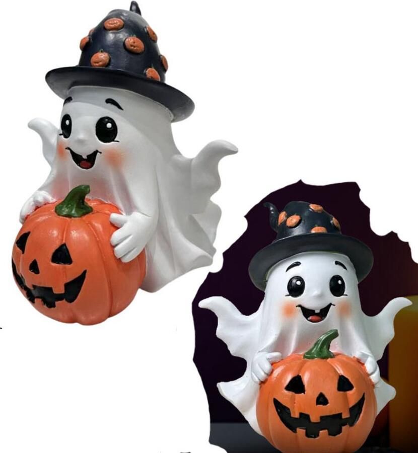 Merkloos Halloween-ornamenten Harsambachten Creatieve decoratieve ornamenten voor op het bureau Spookpompoen Tuinontwerp voor buiten Ornamenten met tuinthema Schattig en compact