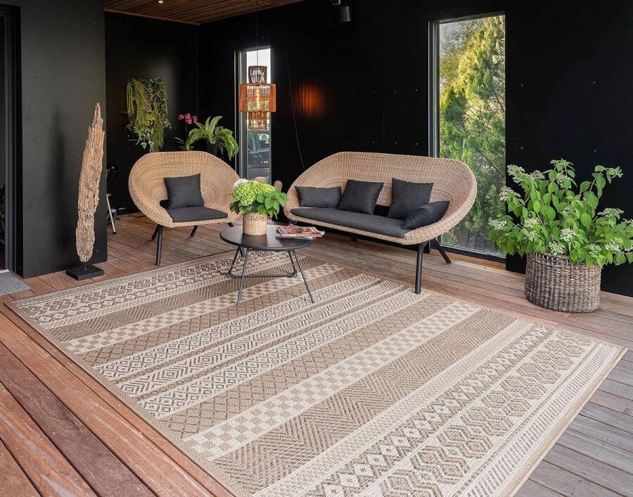 merkloos Home In-& Outdoor Vloerkleed Balkon Terras Keukenvloerkleed Modern Boho Ethno Patroon Maat:80x150 cm Kleur:Beige