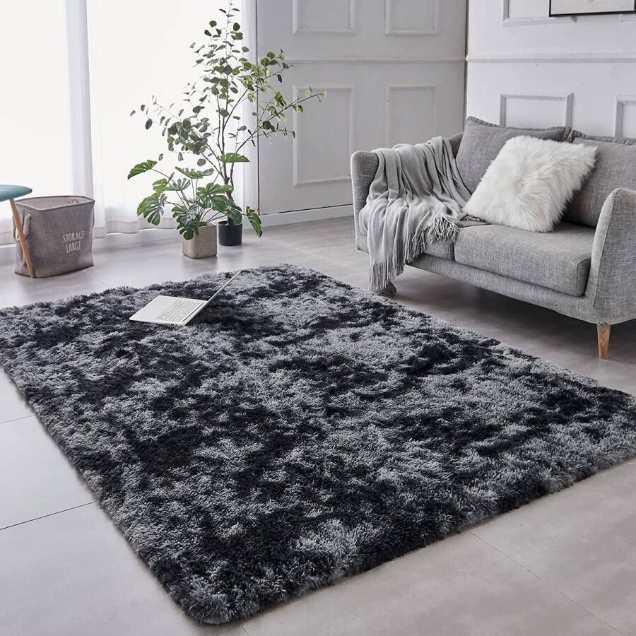 Merkloos Hoogpolig tapijt super zacht langharig wollig tapijt voor een comfortabele plek in de woonkamer en slaapkamer fluffy vloerkleed voor kinderen (donkergrijs 200 x 300 cm) - Foto 1
