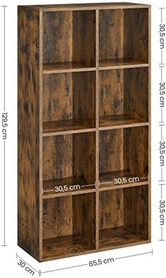 Merkloos Hoppa! 8 kubus boekenkast kubus opbergplank standalone kast unit voor kantoor woonkamer slaapkamer rustieke bruine
