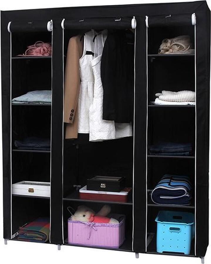 Merkloos Hoppa! Extra grote vouwkast van stof 175 x 150 x 45 cm met kledingstang grijs