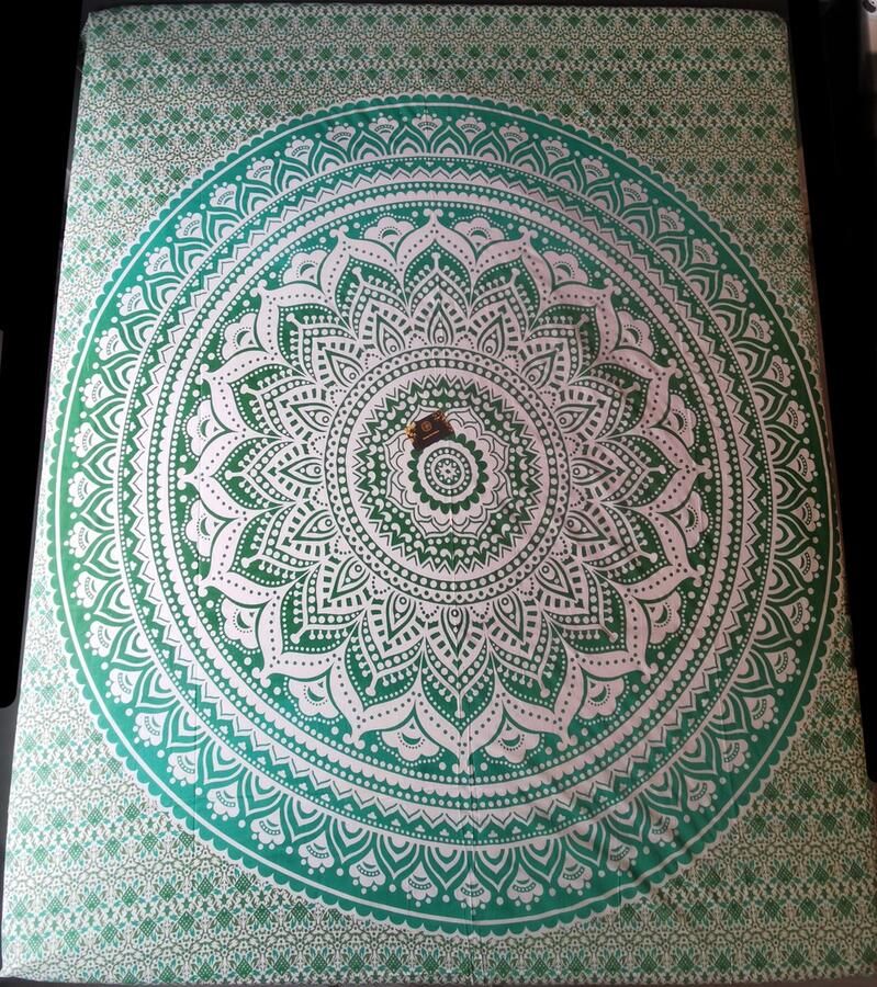 IbizaVibes doek laken Strandlaken bedovertrek schaduwdoek muur decoratie tafellaken picknickkleed tafel kleed bankkleed mandala wit zilver 240 x 210 cm hydrofiel katoen wasbaar in machine XXL laken XXL Doek